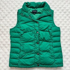 Lands' End Women's Down Puffer Vest Snap Closure Green Sleeveless Size S